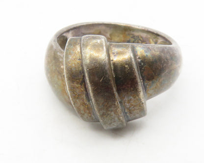 925 Sterling Silver  Vintage Dark Tone Fluted Dome Band Ring Sz 7  RG11863