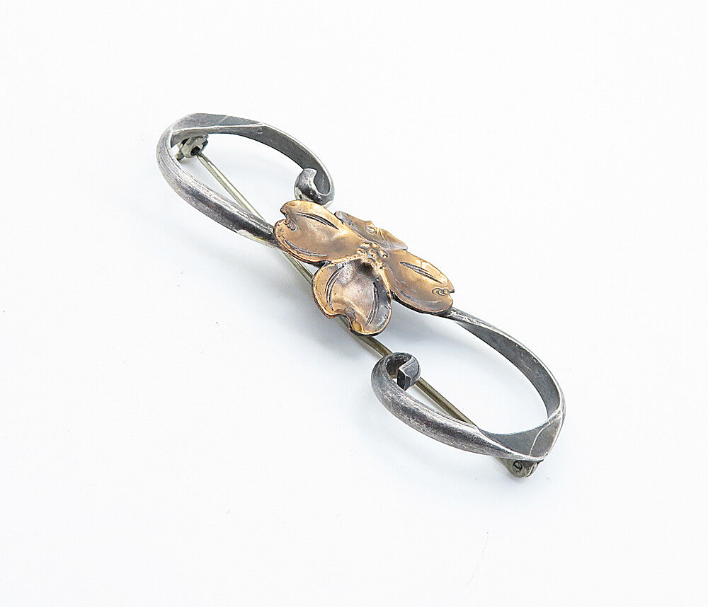 STUART NYE  925 Sterling Silver  Vintage Two Tone Flower Brooch Pin  BP2842