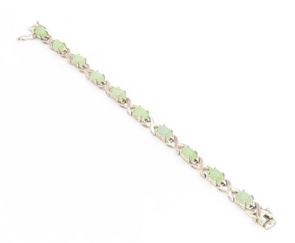 925 Sterling Silver Vintage Bracelet Oval Jade Elegant Crisscross Link  BT11744