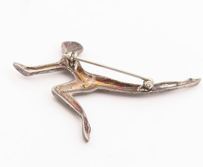 925 Sterling Silver Vintage Brooch Pin Modernist Abstract Dancing Figure BP12499