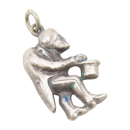 925 Sterling Silver Vintage Pendant Dark Tone Old Man With Hat In Hand  PT23931
