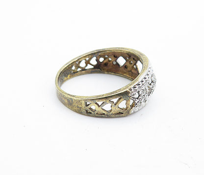 925 Sterling Silver  Vintage Genuine Diamonds X Design Band Ring Sz 7  RG7031