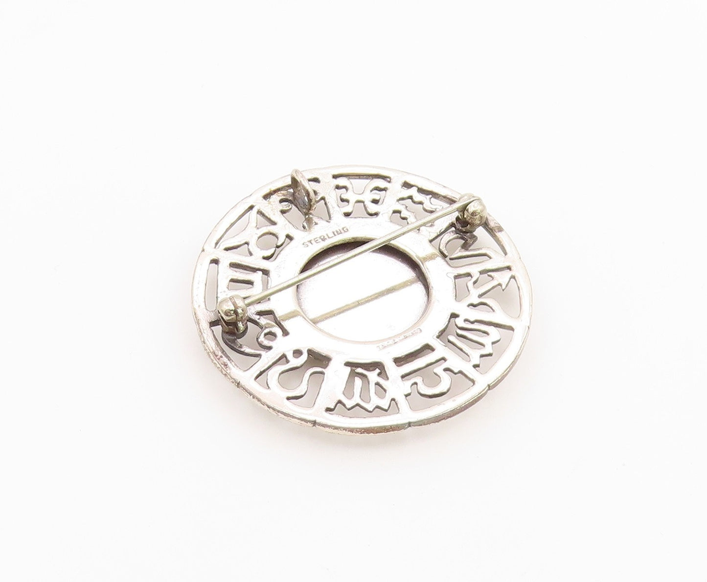 925 Sterling Silver  Vintage Aries Zodiac Calendar Cutout Brooch Pin  BP9621