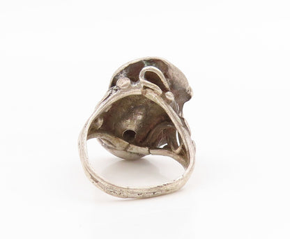 925 Sterling Silver Vintage Ring Cabochon Amethyst Brutalist Band  Sz 4  RG34619