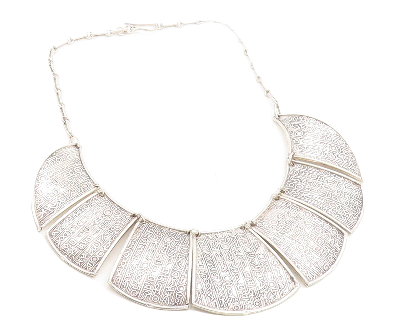 MIDDLE EAST 925 Silver Vintage Hieroglyphics Pattern Chain Necklace NE1271