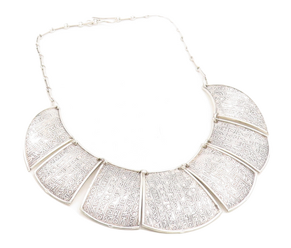 MIDDLE EAST 925 Silver Vintage Hieroglyphics Pattern Chain Necklace NE1271
