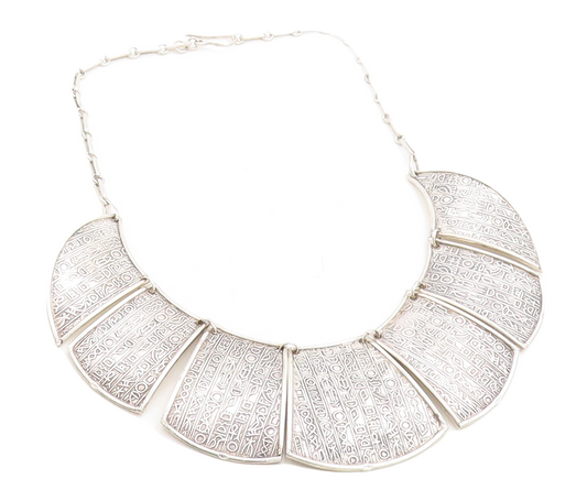 MIDDLE EAST 925 Silver Vintage Hieroglyphics Pattern Chain Necklace NE1271