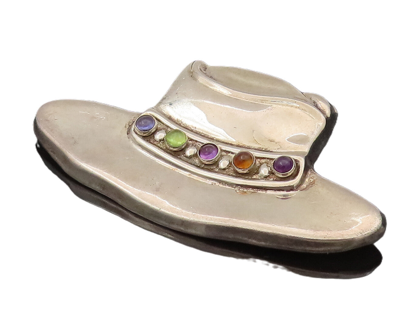 925 Silver  Vintage Heavy Cabochon Amethyst & Gemstones Hat Brooch Pin BP10266