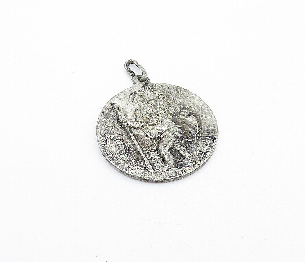 925 Sterling Silver  Vintage Antique Oxidized Saint Christopher Pendant PT3074