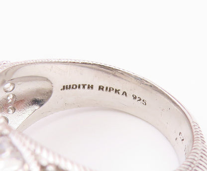 925 Sterling Silver Vintage Ring JUDITH RIPKA Topaz Love Heart  Sz 8  RG36865