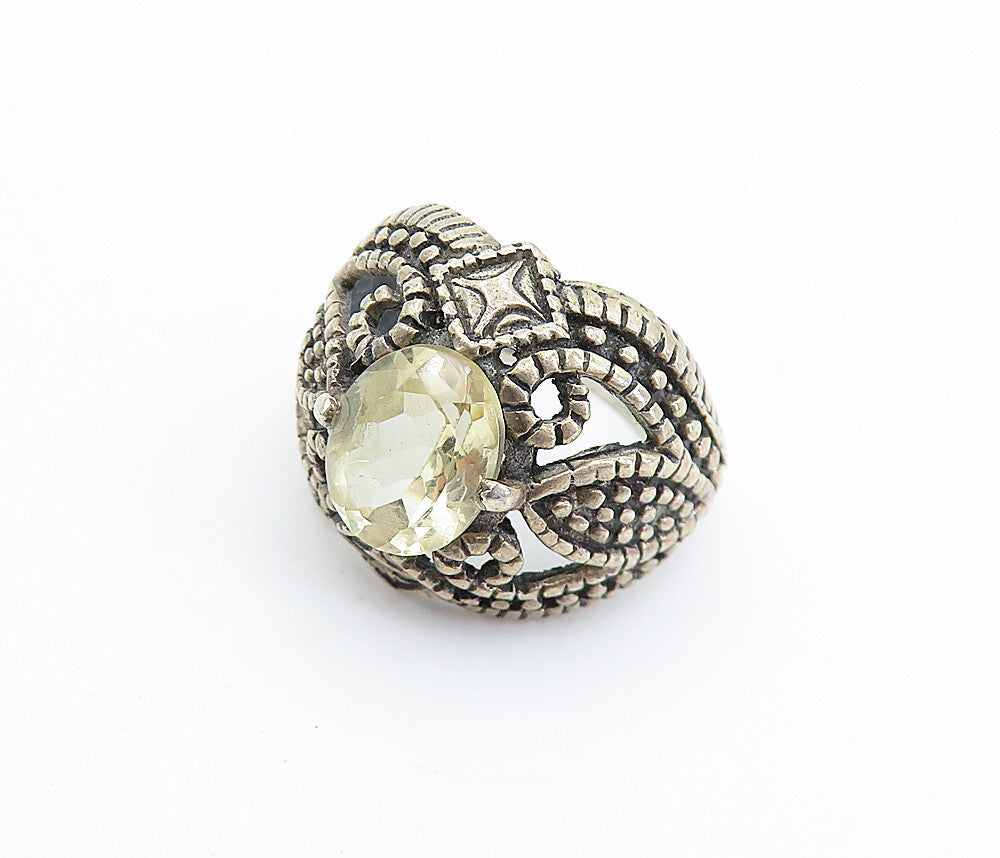 925 Sterling Silver  Vintage Topaz Dark Tone Swirl Dome Band Ring Sz 6  RG8124