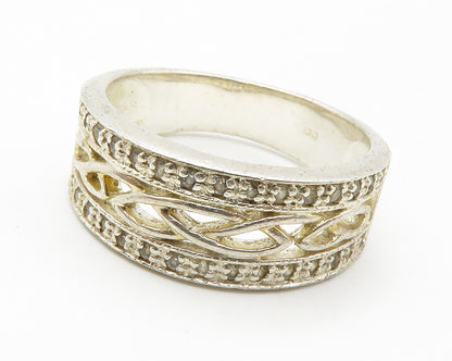 925 Sterling Silver  Genuine Diamonds Pretzel Knot Band Ring Sz 7  RG14485