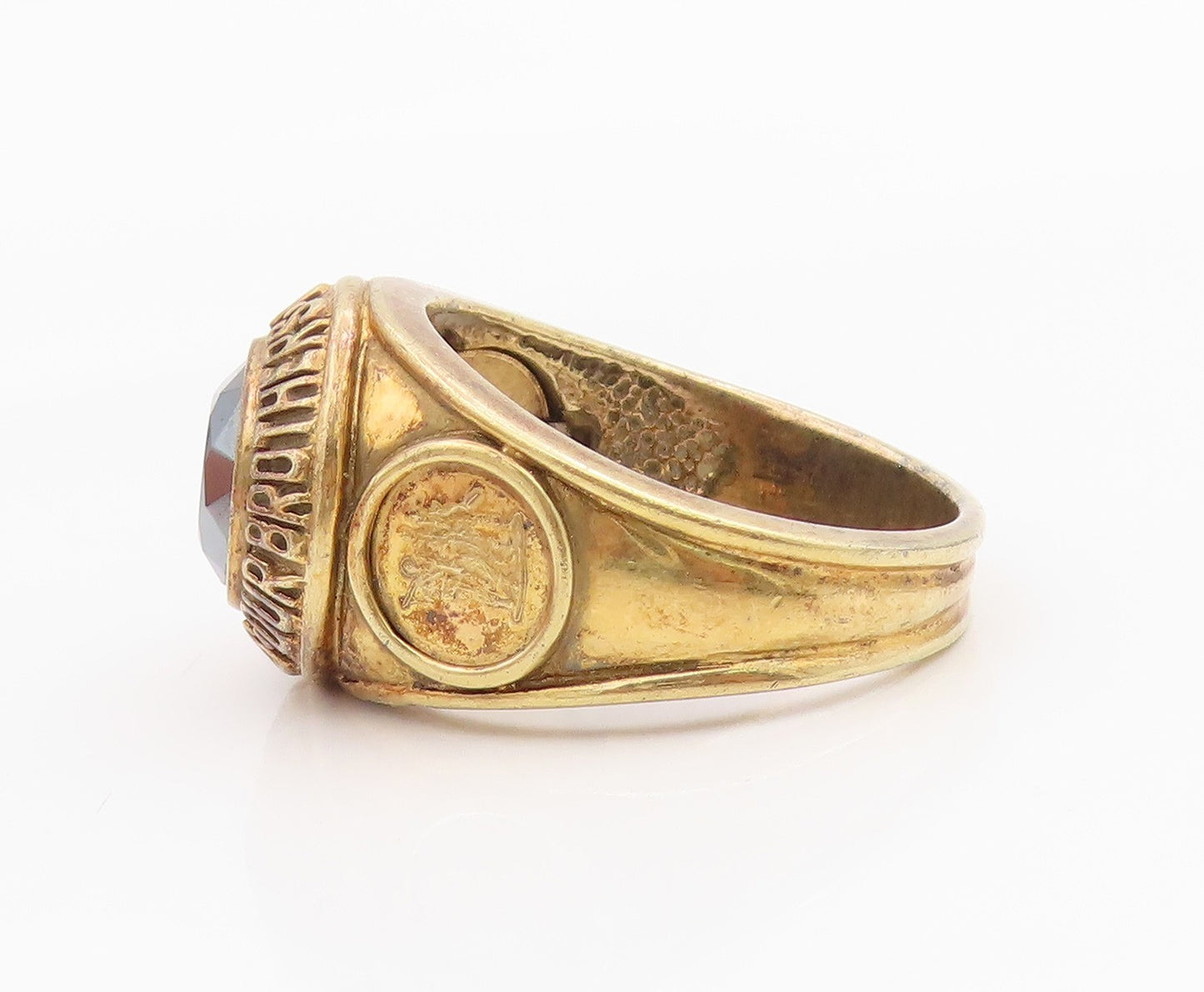 925 Sterling Silver Vintage Ring Gold Plated Hematite Dome Band  Sz 14  RG34222