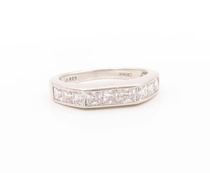 925 Sterling Silver Vintage Ring Modernist Square Cut CZ Inlay Band Sz 8 RG32742