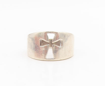 925 Sterling Silver Vintage Ring Minimalist Cutout Religious Cross Sz 7 RG34898