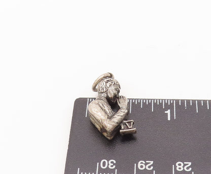 925 Sterling Silver Vintage Pendant Solid 3D Carved Roman Praying Man  PT22665