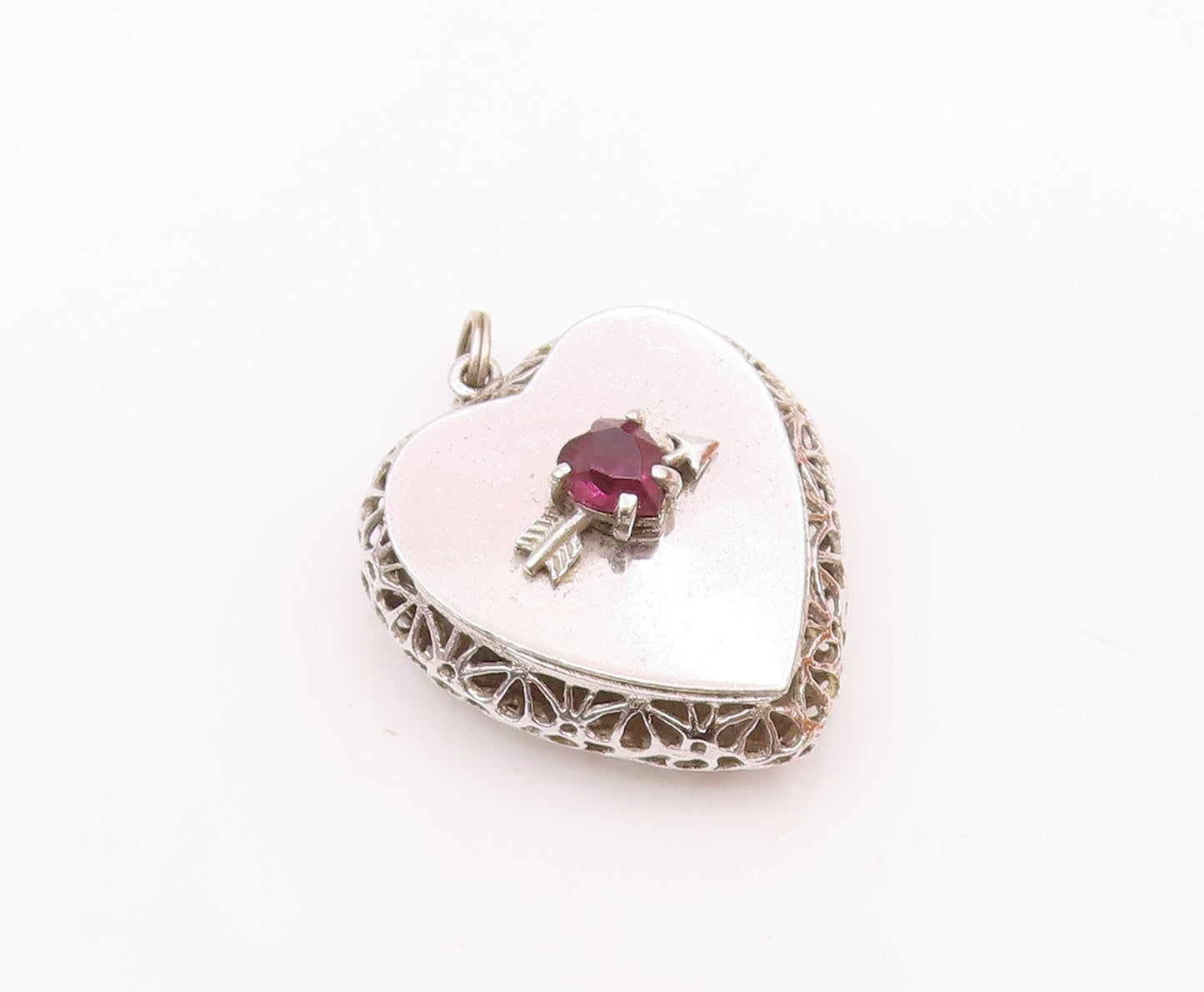 925 Silver  Vintage Purple Topaz Arrow Openwork Love Heart Pendant  PT21665