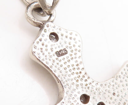 925 Sterling Silver Vintage Pendant Dark Tone CZ Inlay Religious Cross PT23853