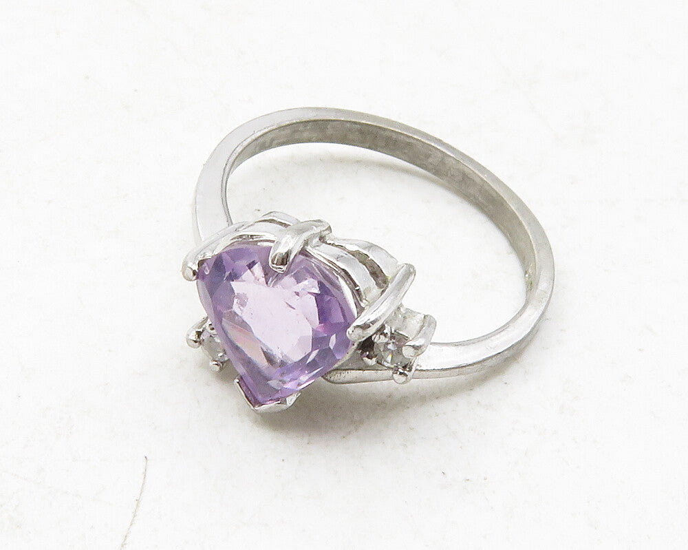 925 Sterling Silver  Love Heart Amethyst Shiny Band Ring Sz 5.5  RG12583