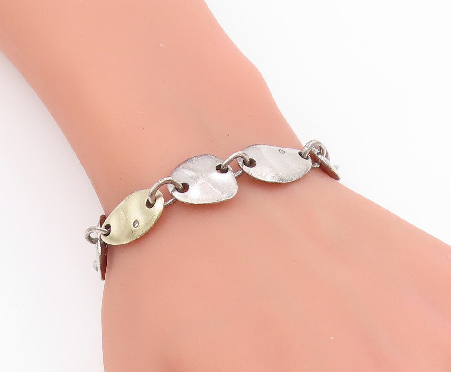 925 Sterling Silver Vintage Bracelet Real Diamonds Modernist Disc Link  BT11706
