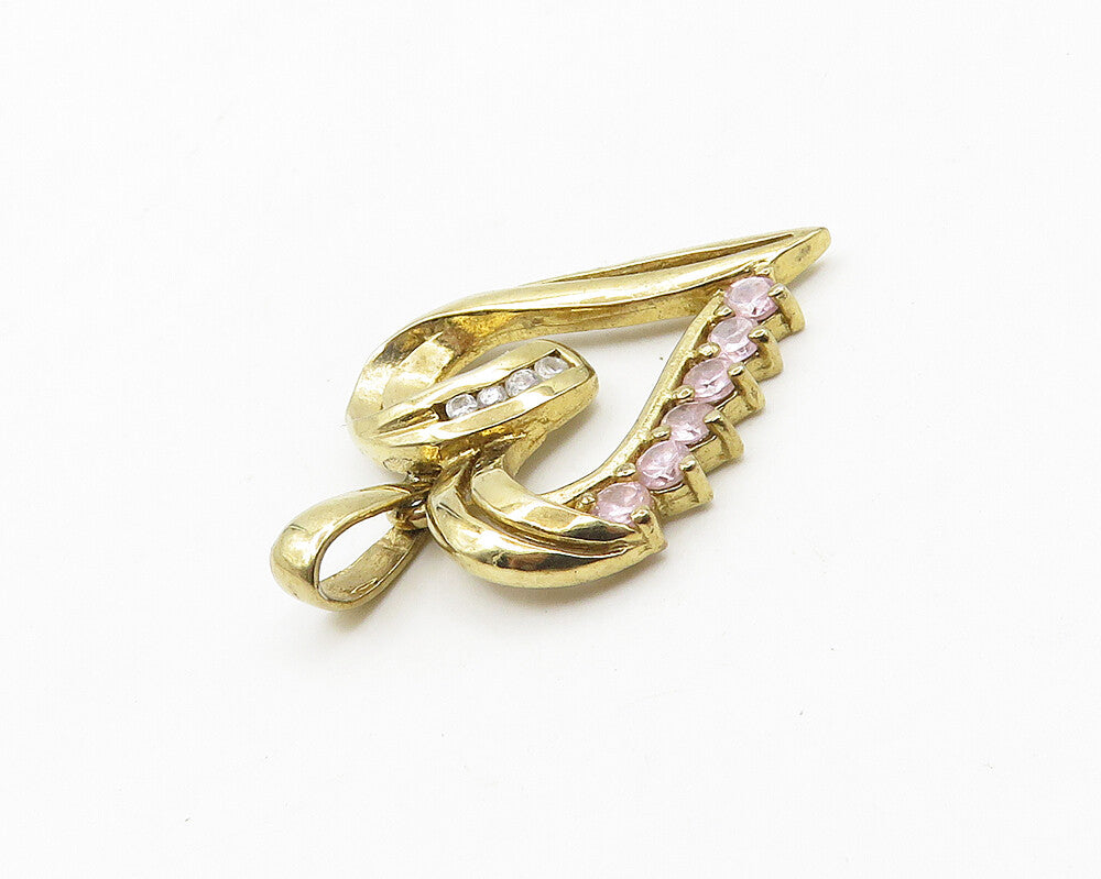 925 Sterling Silver  Vintage Pink Topaz Gold Plated Love Heart Pendant PT14939