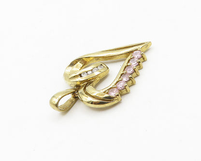 925 Sterling Silver  Vintage Pink Topaz Gold Plated Love Heart Pendant PT14939