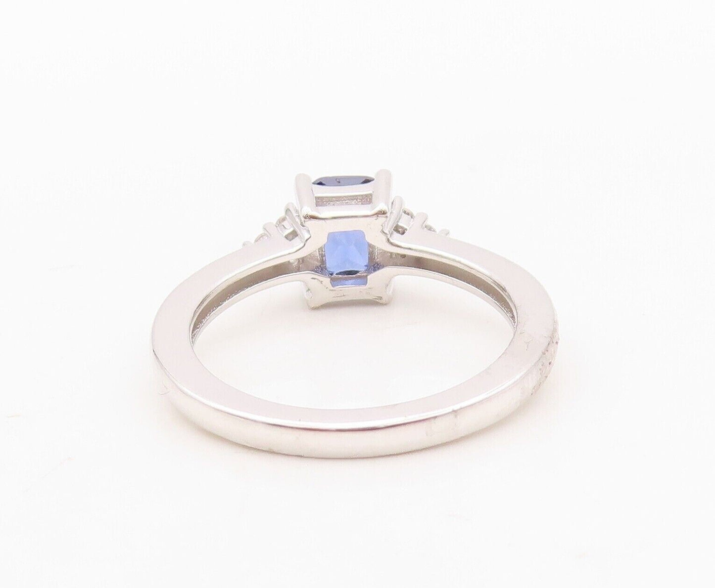 925 Sterling Silver Vintage Ring Rectangle Cut Sapphire Beaded CZ  Sz 7  RG29985