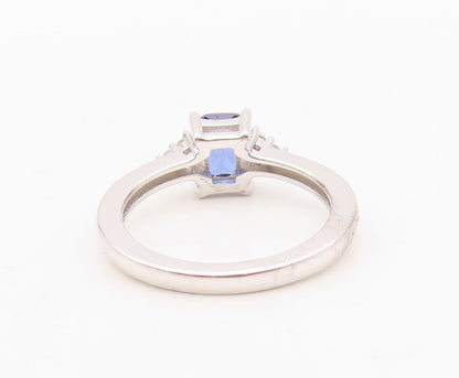 925 Sterling Silver Vintage Ring Rectangle Cut Sapphire Beaded CZ  Sz 7  RG29985