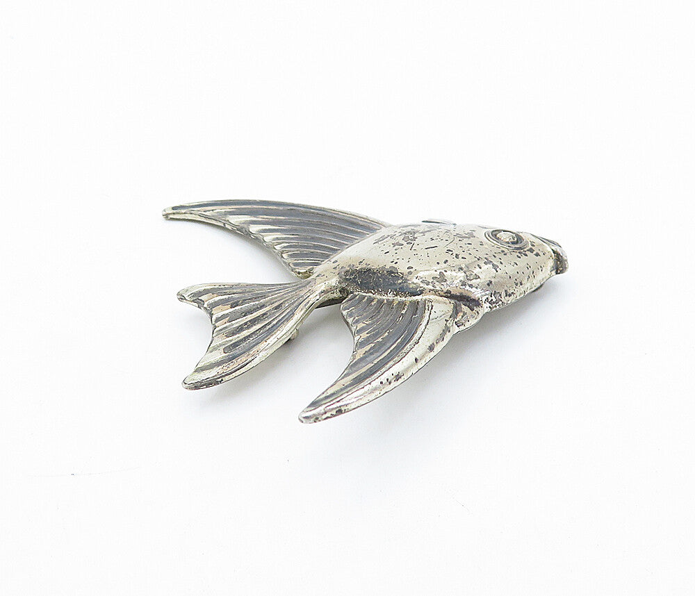 FORSTNER 925 Sterling Silver  Vintage Shiny Swimming Fish Brooch Pin  BP1389