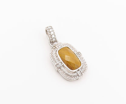 925 Sterling Silver Vintage Pendant JUDITH RIPKA Faceted Tiger's Eye  PT26429