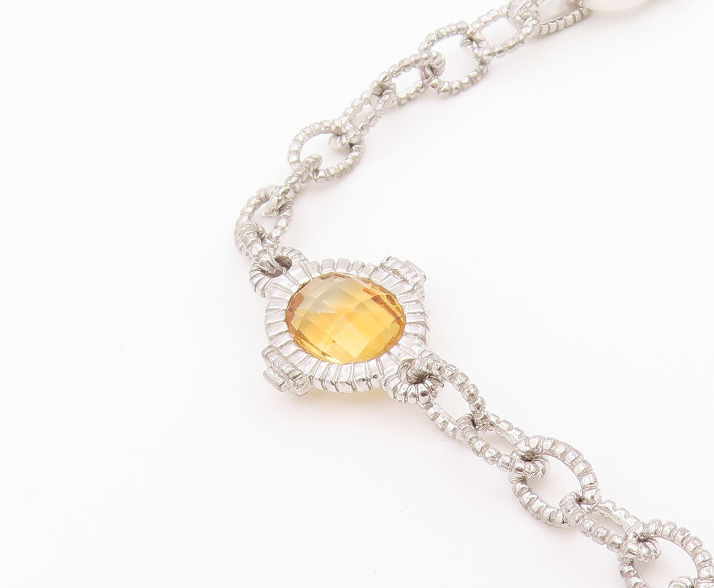 18k Gold & 925 Sterling Silver Vintage Necklace Faceted Citrine Chain  NE4918
