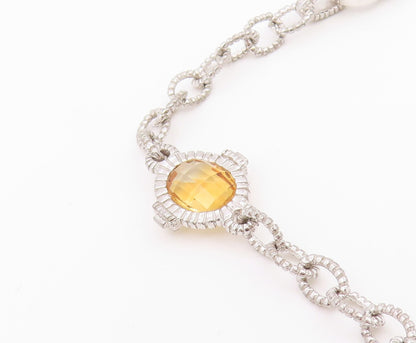 18k Gold & 925 Sterling Silver Vintage Necklace Faceted Citrine Chain  NE4918