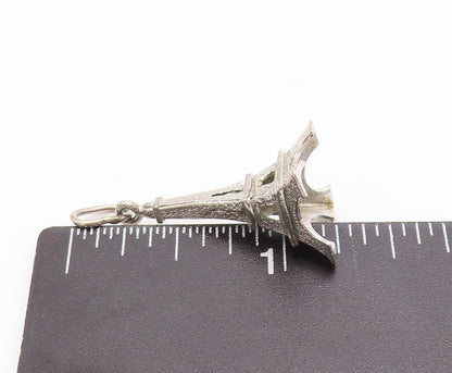 925 Sterling Silver Vintage Pendant 3D Cutout Carved Eiffel Tower Charm  PT22917