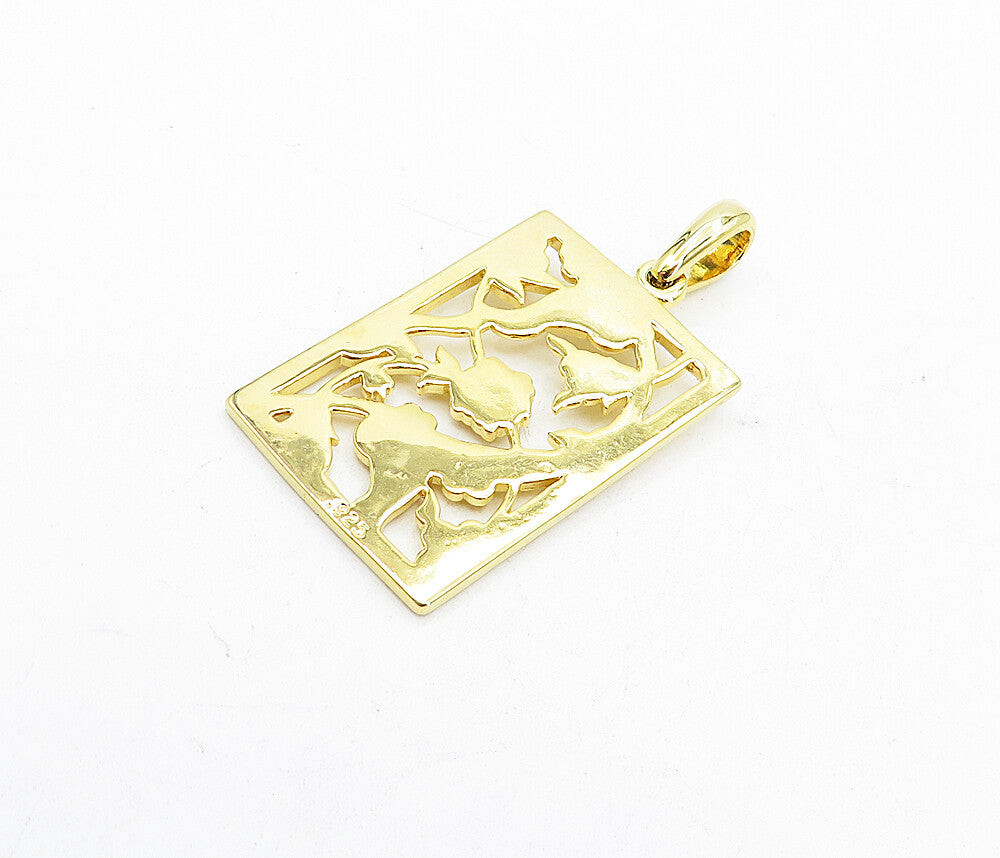 925 Sterling Silver  Shiny Gold Plated Floral Vine Square Drop Pendant  PT3712