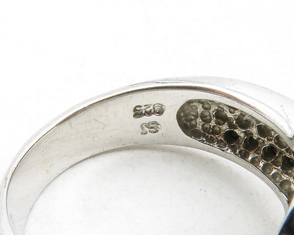 925 Sterling Silver  Black Hematite & Topaz Belt Buckle Band Ring Sz 6 RG12959