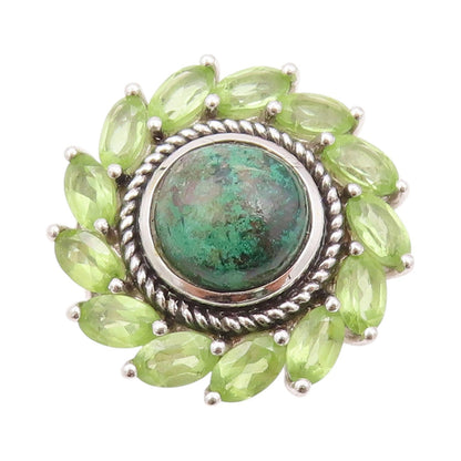 925 Sterling Silver Vintage Ring Eilat Halo Peridot Roped Flower Sz 5.5  RG32349