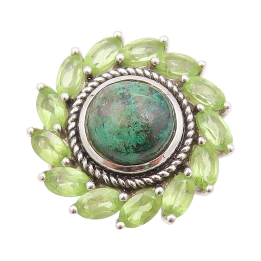 925 Sterling Silver Vintage Ring Eilat Halo Peridot Roped Flower Sz 5.5  RG32349