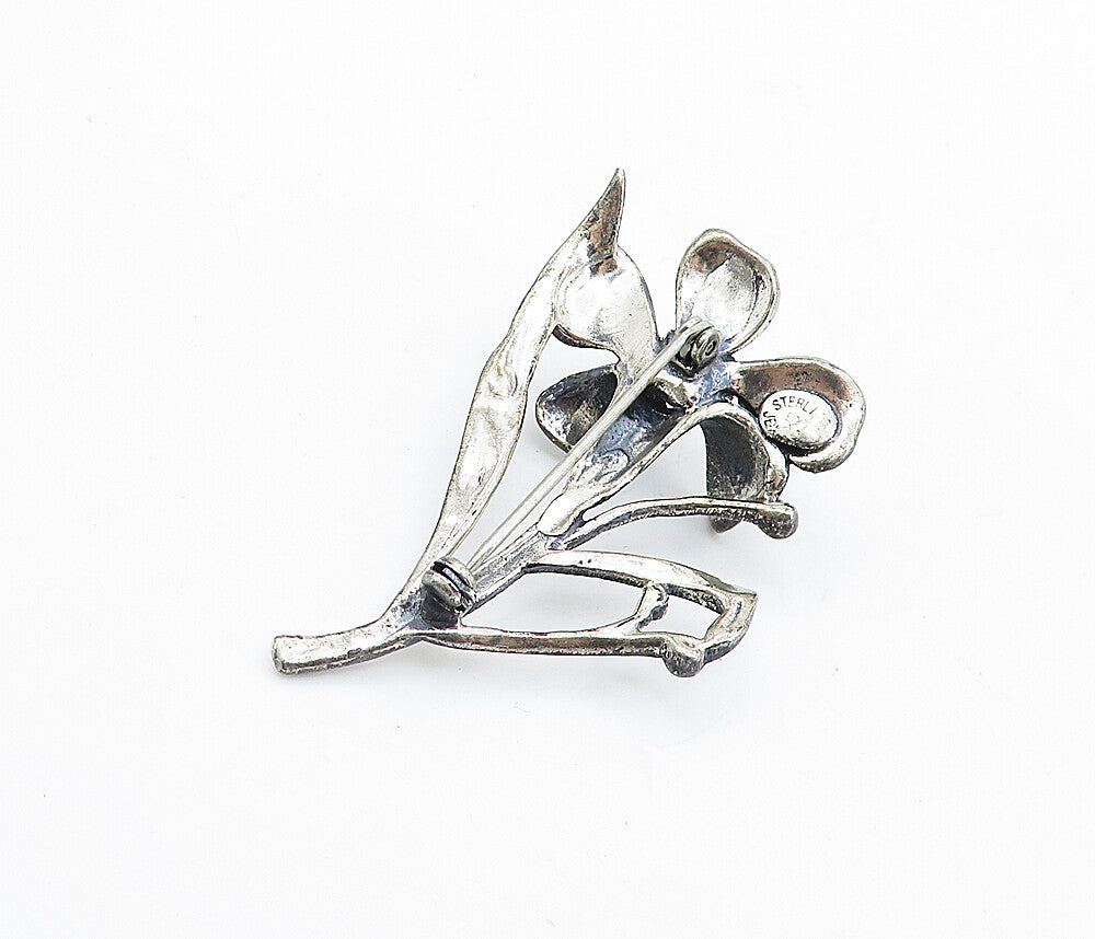 JEWELART 925 Silver Vintage Shiny Sculpted Flower Motif Brooch Pin BP2657