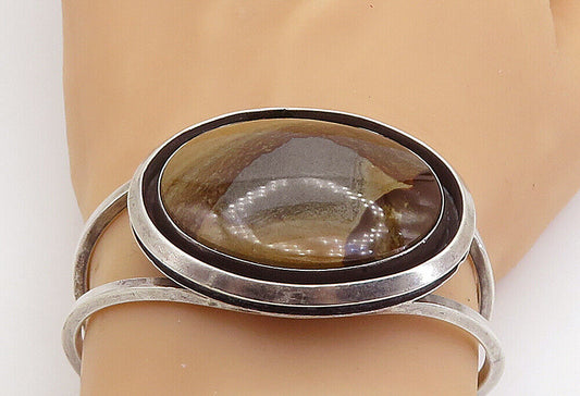 ZUNI NAVAJO 925 Sterling Silver  Vintage Brown Agate Cuff Bracelet  BT3191