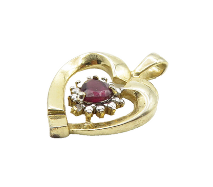925 Sterling Silver  Garnet & Genuine Diamond Love Heart Pendant  PT12439