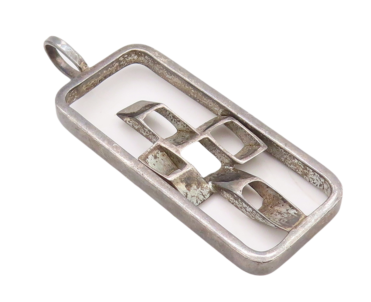 925 Sterling Silver Vintage Pendant Cutout Designer Cubical Cross  PT23529