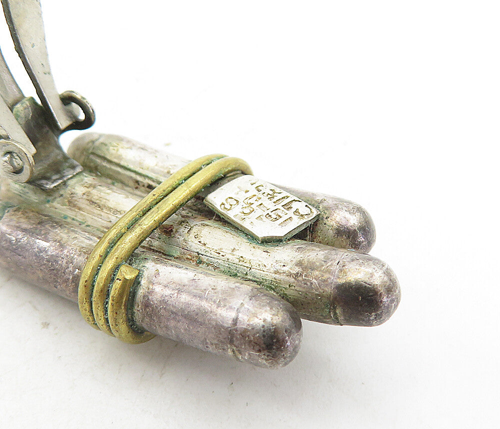 MEXICO 925 Sterling Silver  Vintage 2 Tone Wrapped Non Pierce Earrings  EG4020