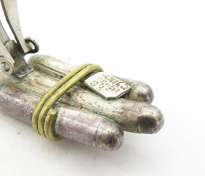 MEXICO 925 Sterling Silver  Vintage 2 Tone Wrapped Non Pierce Earrings  EG4020