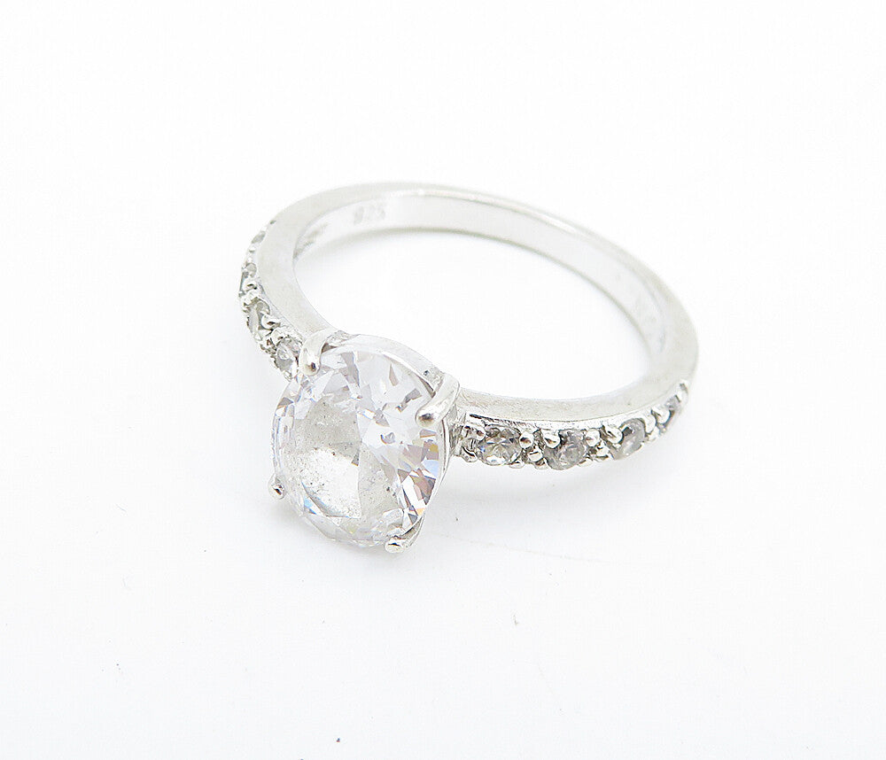925 Sterling Silver Shiny White Topaz Solitaire With Accents Ring Sz 7 RG7590