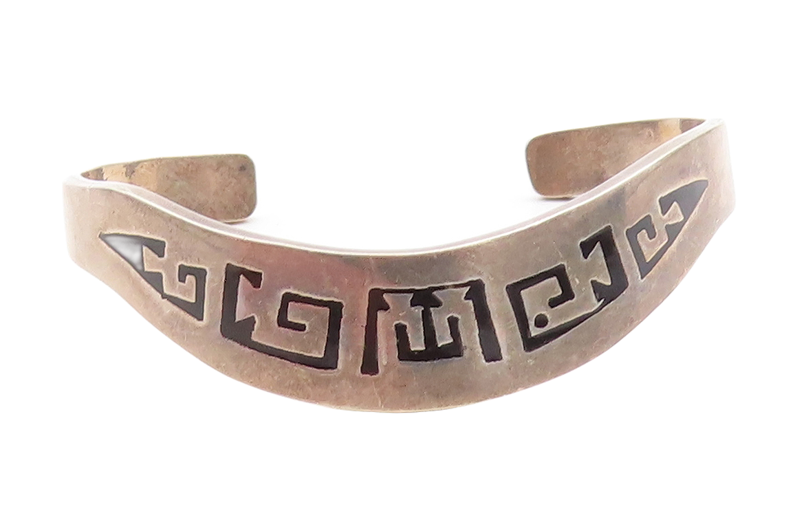 MEXICO 925 Sterling Silver  Vintage Enamel Patterned Cuff Bracelet  BT2013