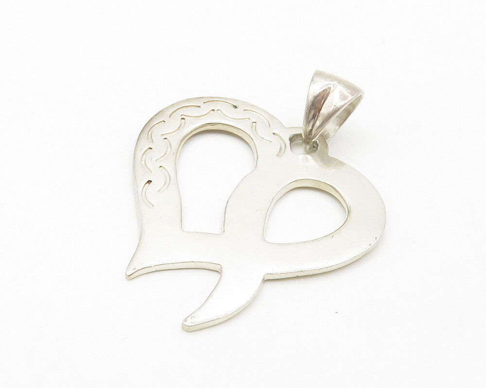 925 Sterling Silver  Vintage Open Love Heart Etched Detail Pendant  PT10803