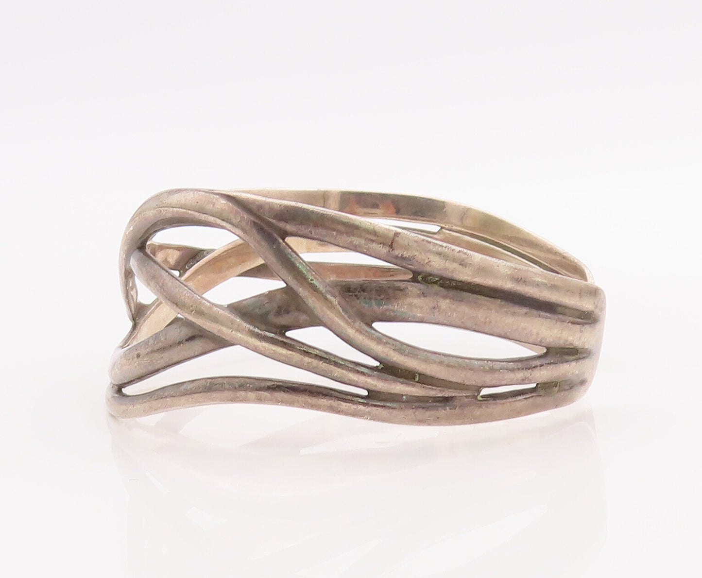 925 Sterling Silver Vintage Bracelet Slid Cutout Wave Effect Cuff  BT10594