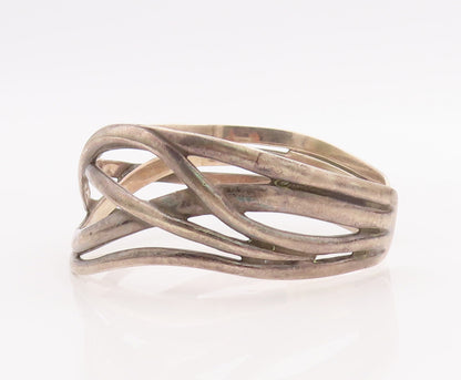 925 Sterling Silver Vintage Bracelet Slid Cutout Wave Effect Cuff  BT10594