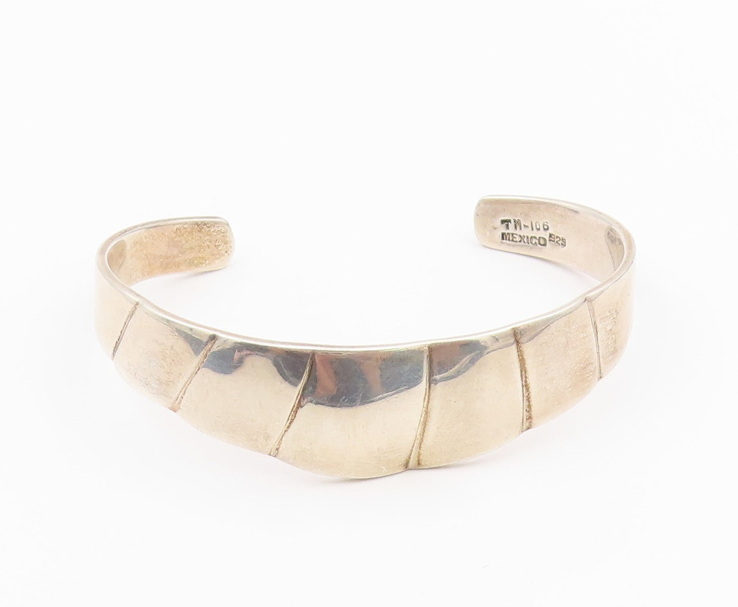 925 Sterling Silver Vintage Bracelet MEXICO Modernist Tapered Wave Cuff  BT12149