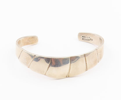 925 Sterling Silver Vintage Bracelet MEXICO Modernist Tapered Wave Cuff  BT12149